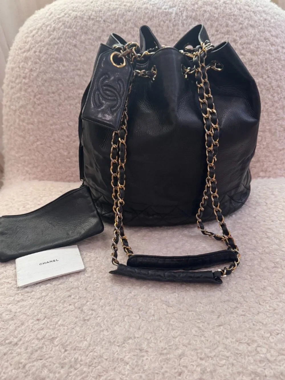 CHANEL Drawstring Bucket Bag |  Aged Calfskin | Collection by Karl Lagerfeld
